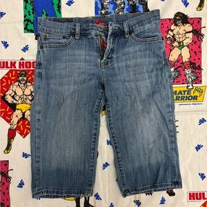 Women’s Luck Brand Y2K Vintage Denim Shorts Red Accents Stich Detail Waist 27/28